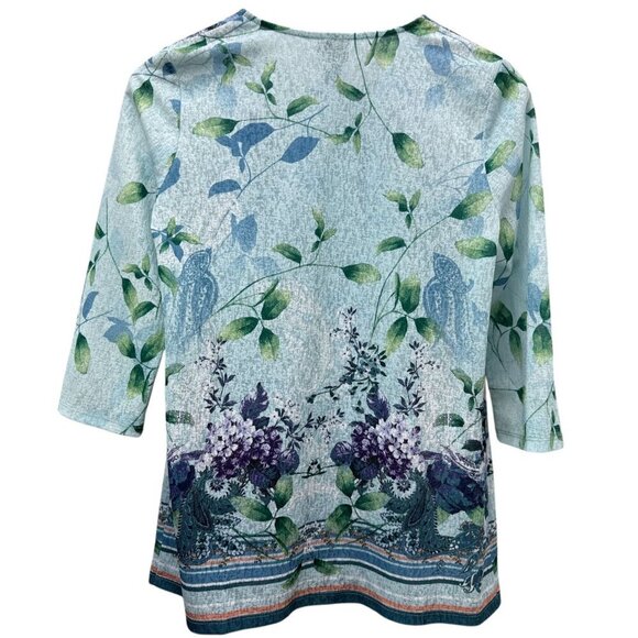 CHICO'S Floral Top Light Cardigan Jacket Size Small (Chicos 0) Blue Lilacs Sheer - Picture 4 of 10